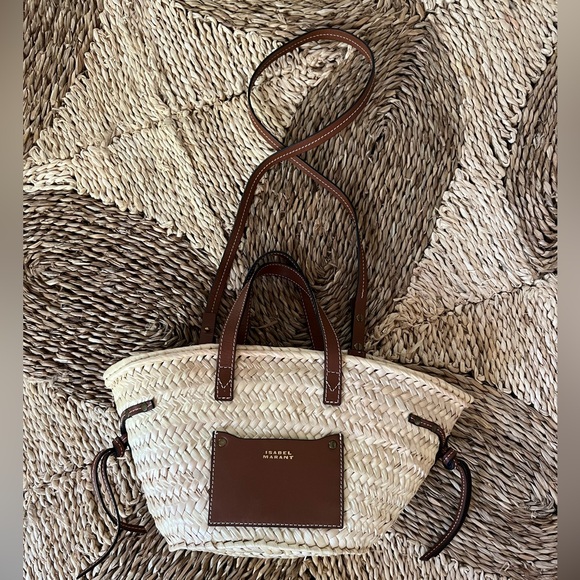 Isabel Marant Handbags - Isabel Marant Beige Straw Tote with Brown Leather Trim